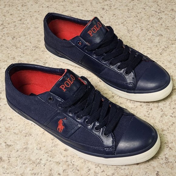 POLO RALPH LAUREN NAVY CANVAS SNEAKERS 8D - Picture 1 of 4